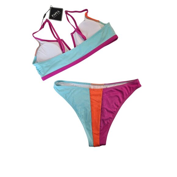 Zaful Womens Colorblock Bikini Set V-Neck & High Waist Bottoms Size 8-10 Sexy - Picture 5 of 9